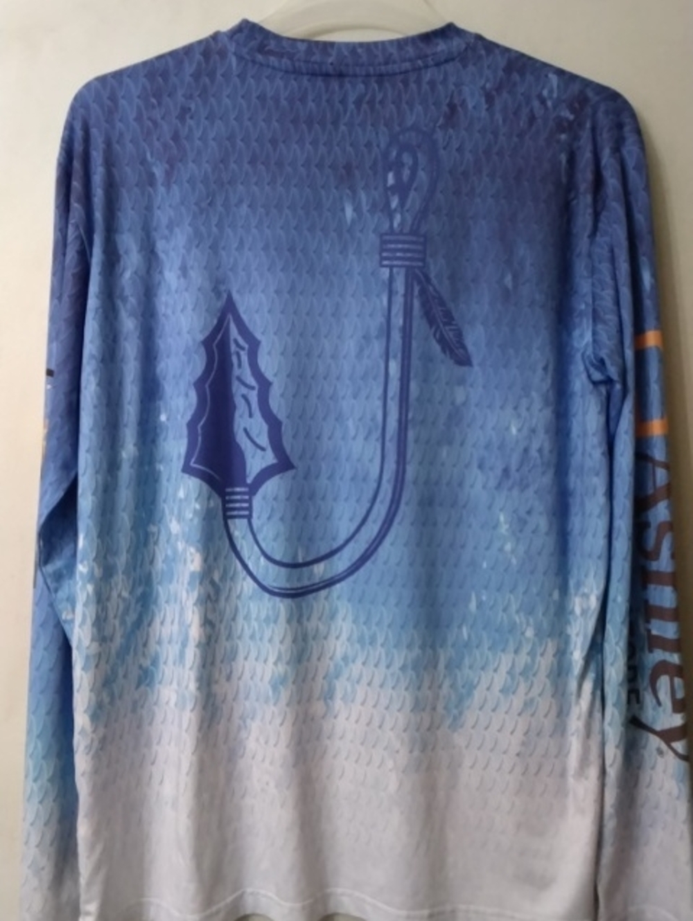 Blue Gradient "Brookwood Fishing" W/ Tomahawk Hook Logo Fishing Shirt Men's Sz M